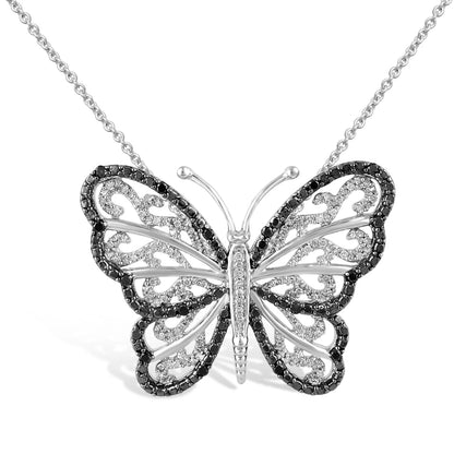 Black Diamonds and White Diamonds Butterfly Pendant