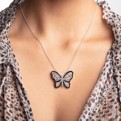 Black Diamonds and White Diamonds Butterfly Pendant