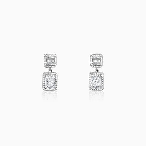 Silver Zircon Bold Baguette Earrings