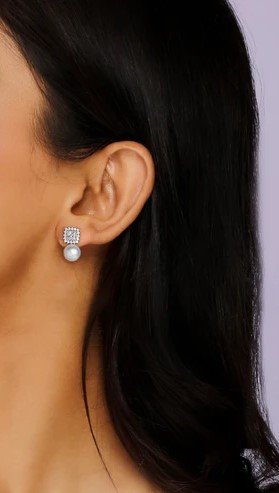 Silver Studded Drop Pearl Stud Earrings