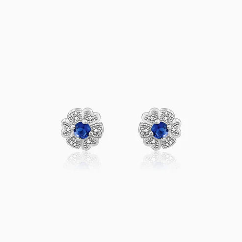 Silver Royal Blue Bloom Studs (Silver) Earrings