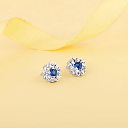 Silver Royal Blue Bloom Studs (Silver) Earrings