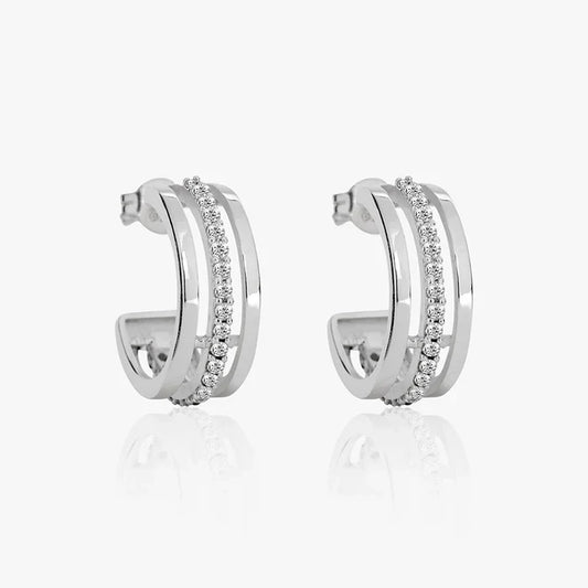 Statement Silver Zircon Hoop Earrings