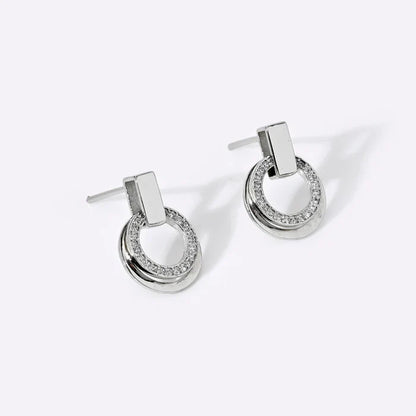 Silver Dangling Ring Zircon Earrings