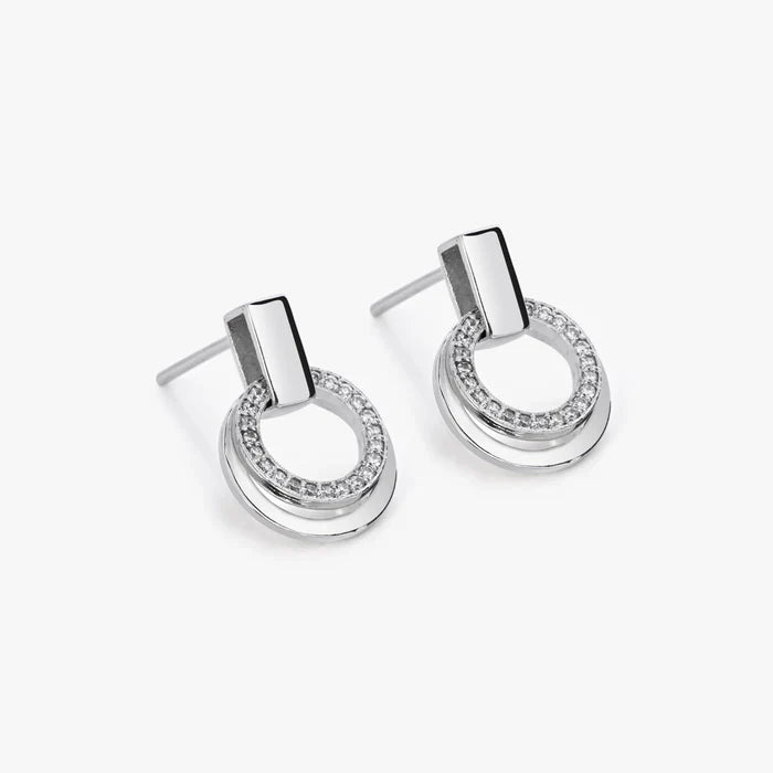 Silver Dangling Ring Zircon Earrings