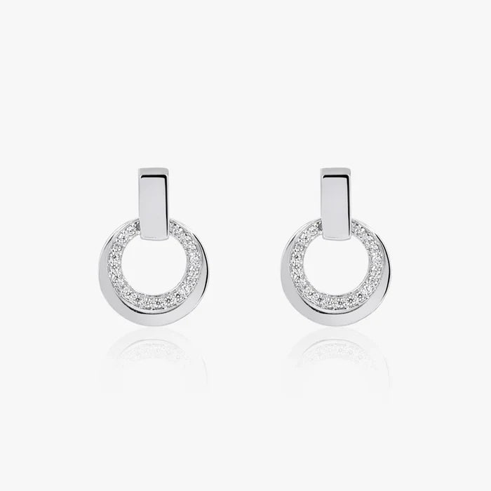 Silver Dangling Ring Zircon Earrings