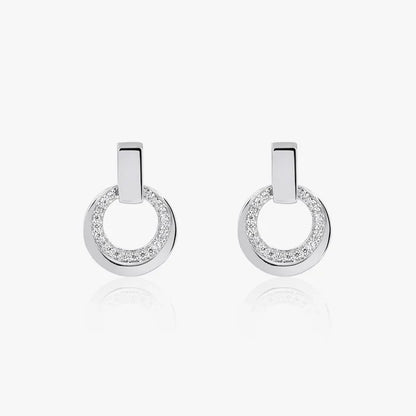 Silver Dangling Ring Zircon Earrings