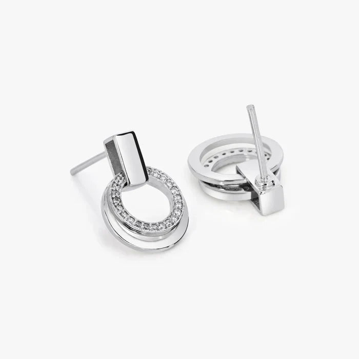 Silver Dangling Ring Zircon Earrings