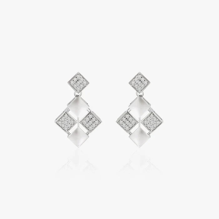 Silver Elegant Studded Sqaure Earrings