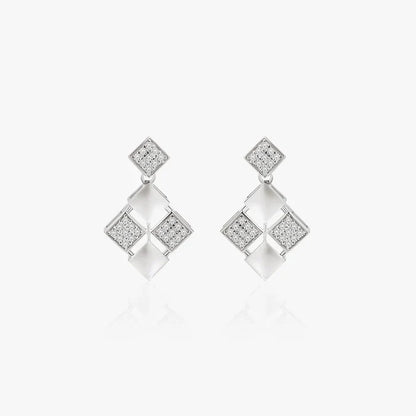 Silver Elegant Studded Sqaure Earrings