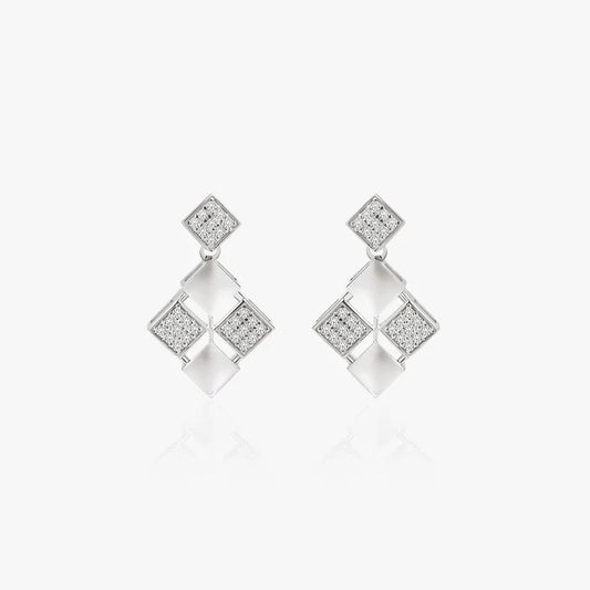 Silver Elegant Studded Sqaure Earrings