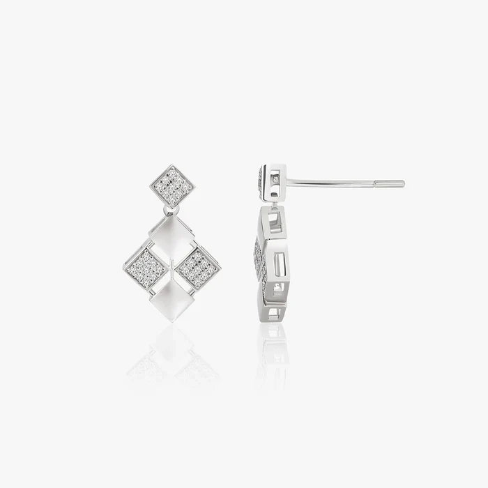 Silver Elegant Studded Sqaure Earrings