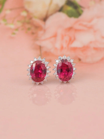 Dressy Shimmering Ruby Studs In Silver