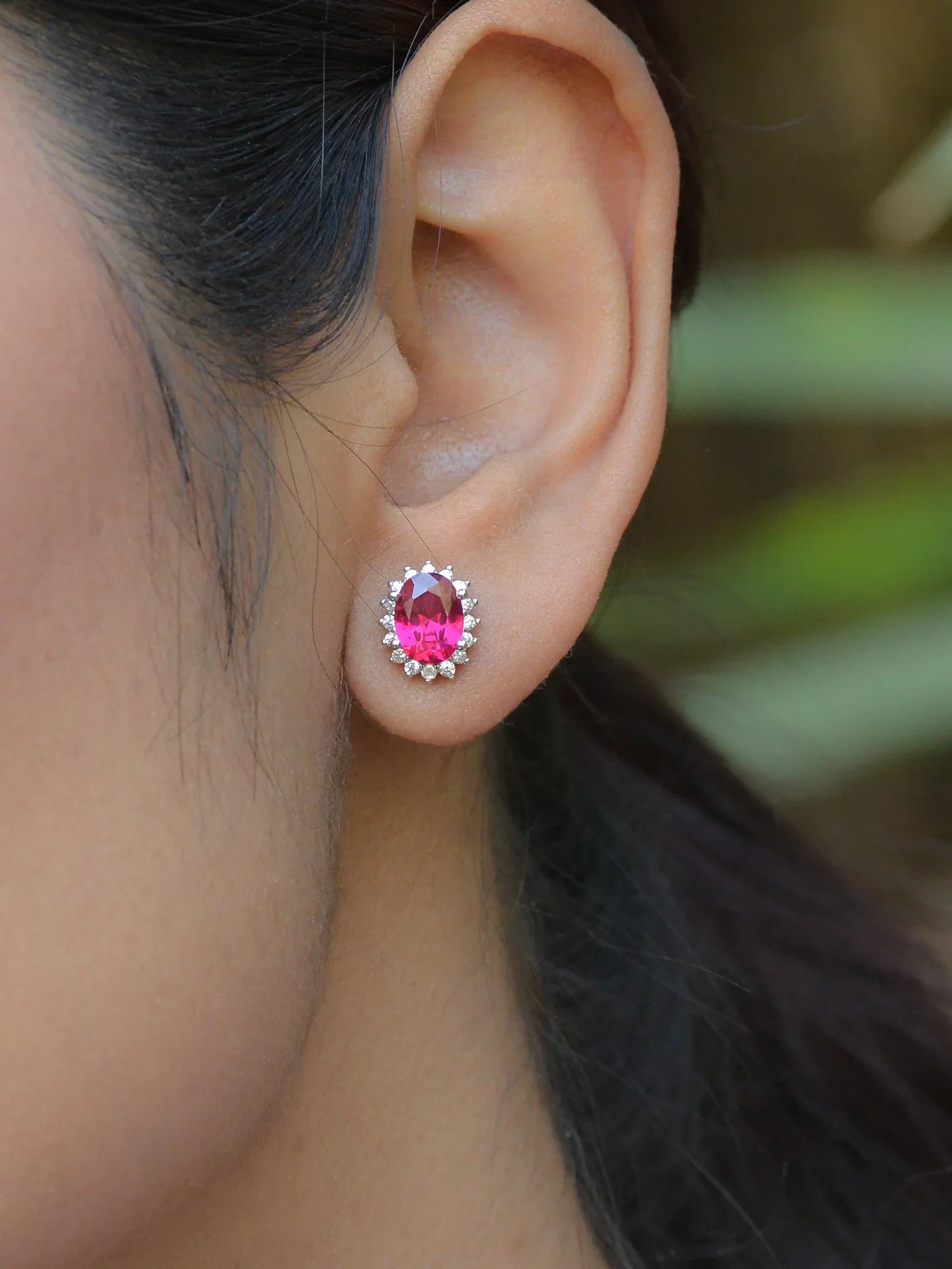 Dressy Shimmering Ruby Studs In Silver