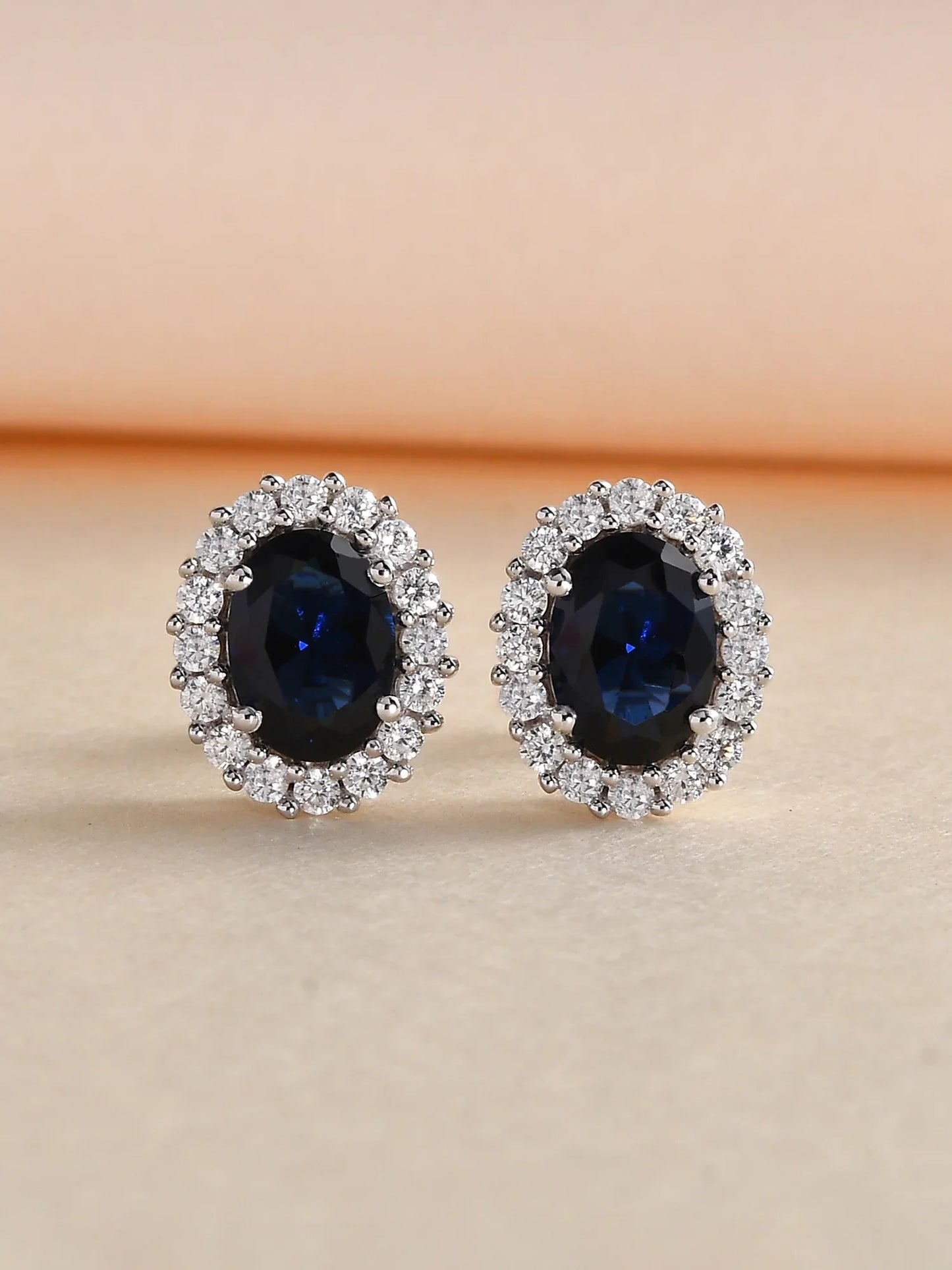 Classic Royal Blue Sapphire Stud Earring In 925 Silver