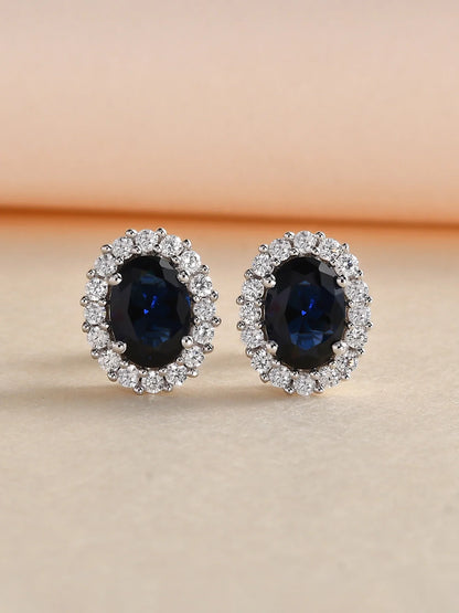 Classic Royal Blue Sapphire Stud Earring In 925 Silver