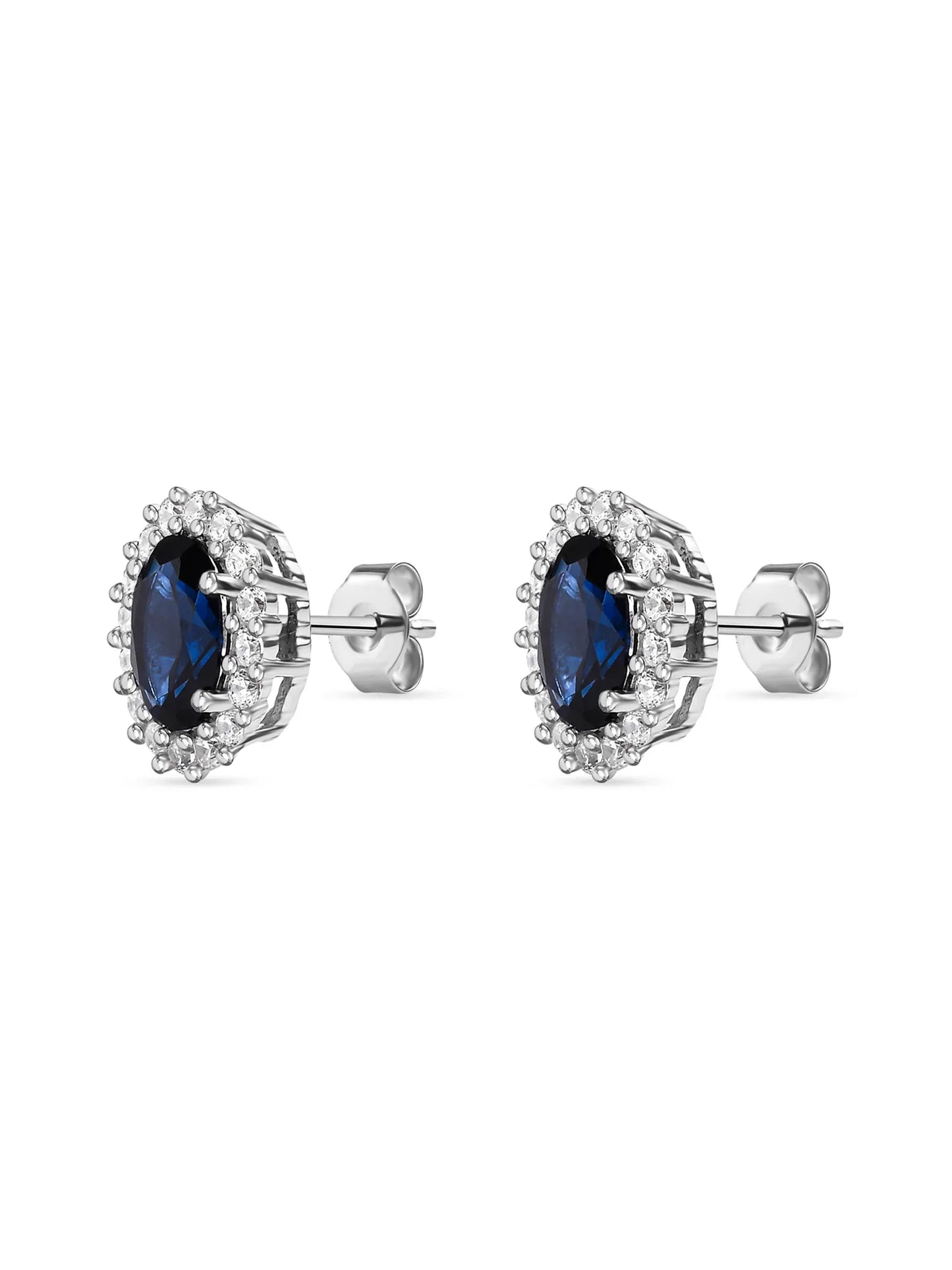 Classic Royal Blue Sapphire Stud Earring In 925 Silver