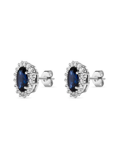 Classic Royal Blue Sapphire Stud Earring In 925 Silver