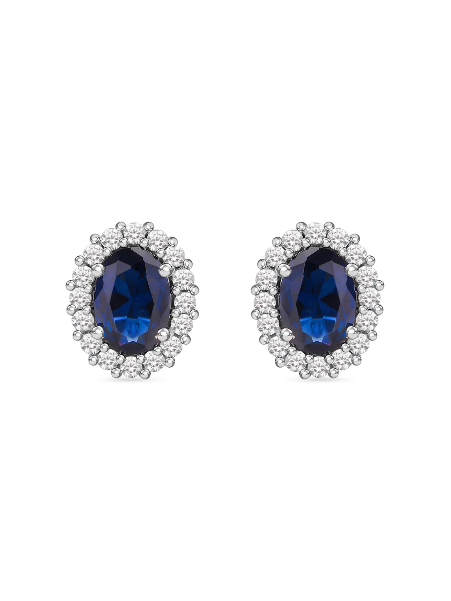 Classic Royal Blue Sapphire Stud Earring In 925 Silver