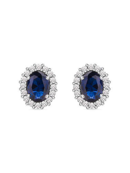 Classic Royal Blue Sapphire Stud Earring In 925 Silver