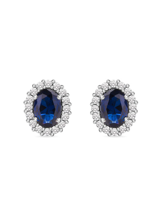 Classic Royal Blue Sapphire Stud Earring In 925 Silver