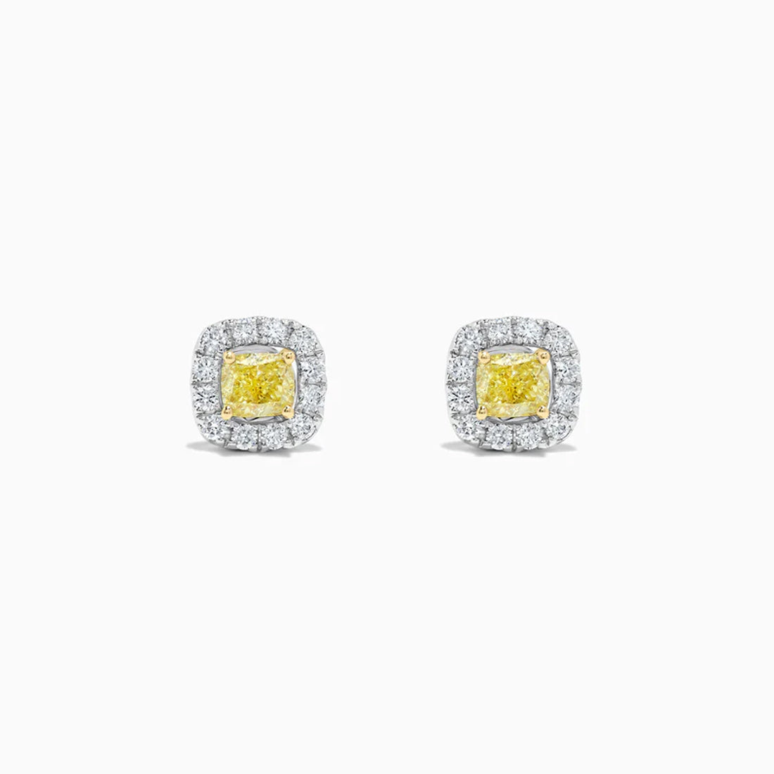 Yellow Radiant and White Diamond Stud (Silver) Earrings