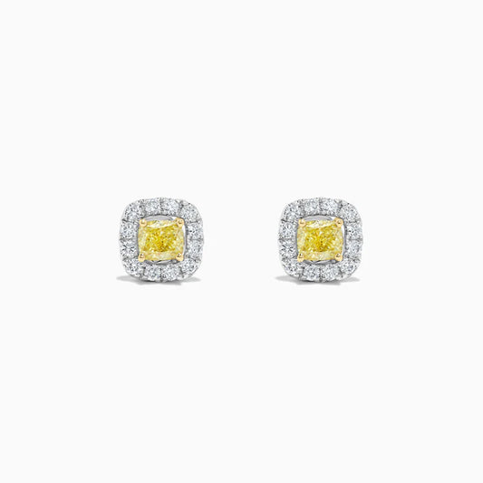 Yellow Radiant and White Diamond Stud (Silver) Earrings