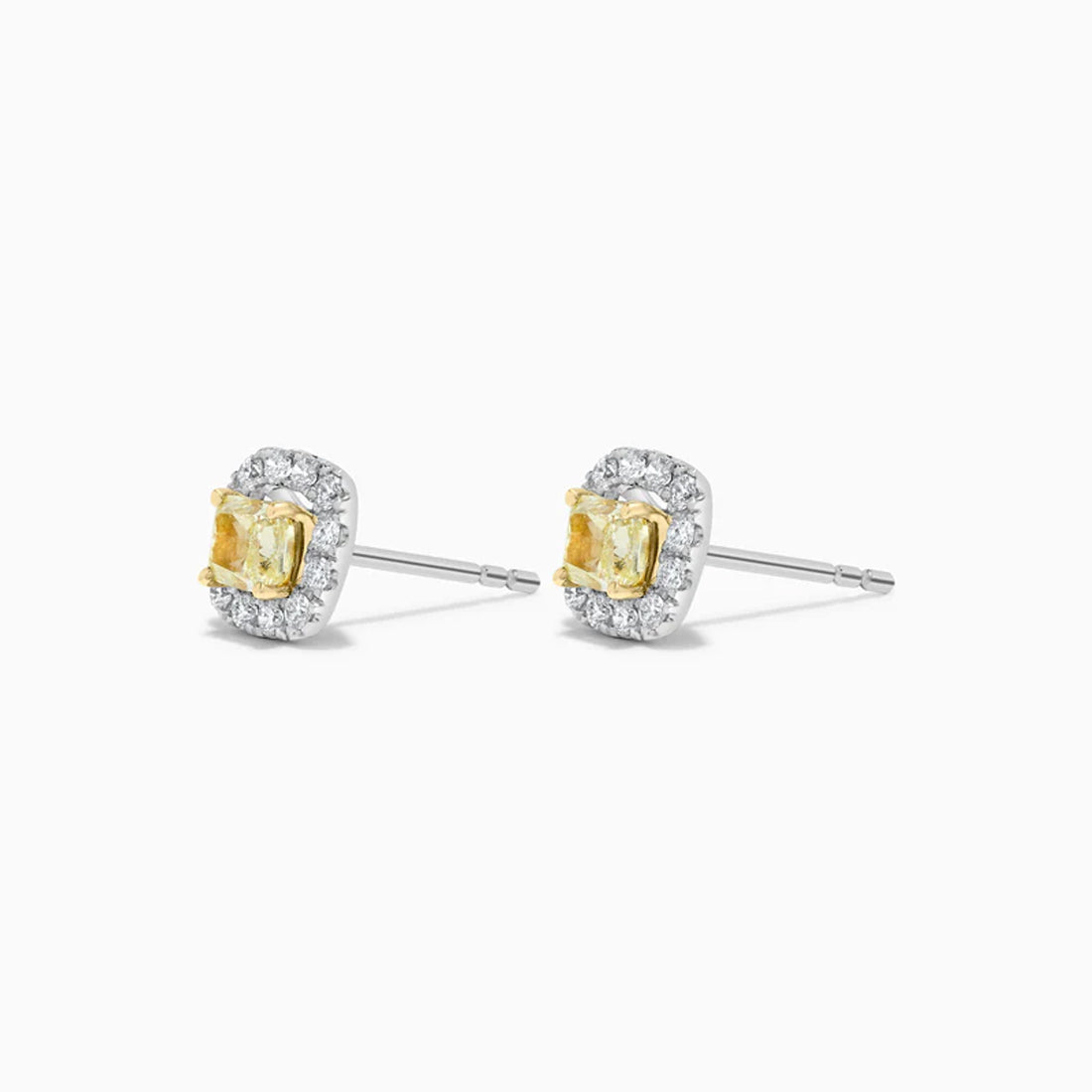 Yellow Radiant and White Diamond Stud (Silver) Earrings