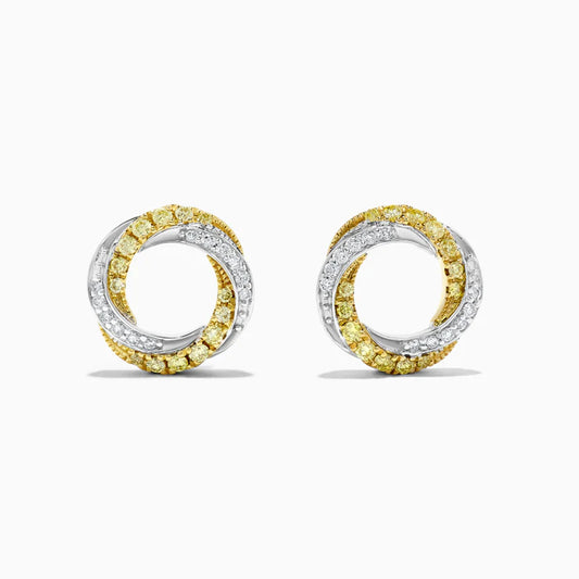 Yellow & White Diamond Hoop (Silver) Earrings